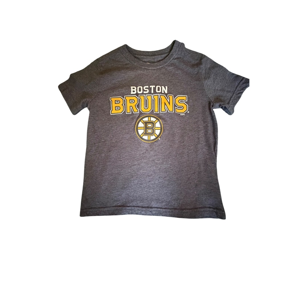 NHL Boston Bruins T-Shirt Boys XS 5 Charcoal Gray Excellent Graphic Tee Logo